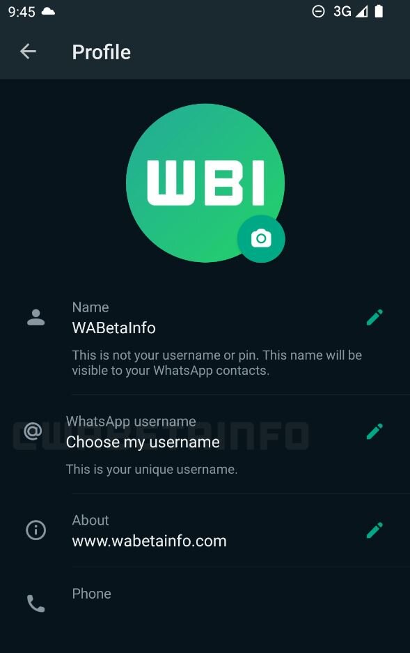 Neuer WhatsApp-Benutzername im Profil